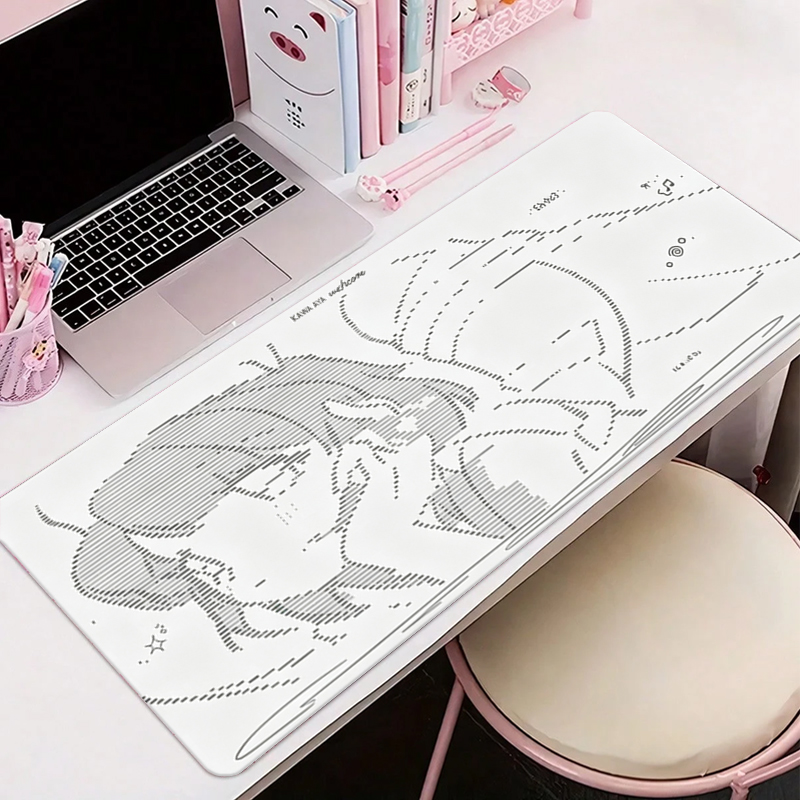 Desk Setup Ergonomic - 1 adet deri Mouse Pad Anime